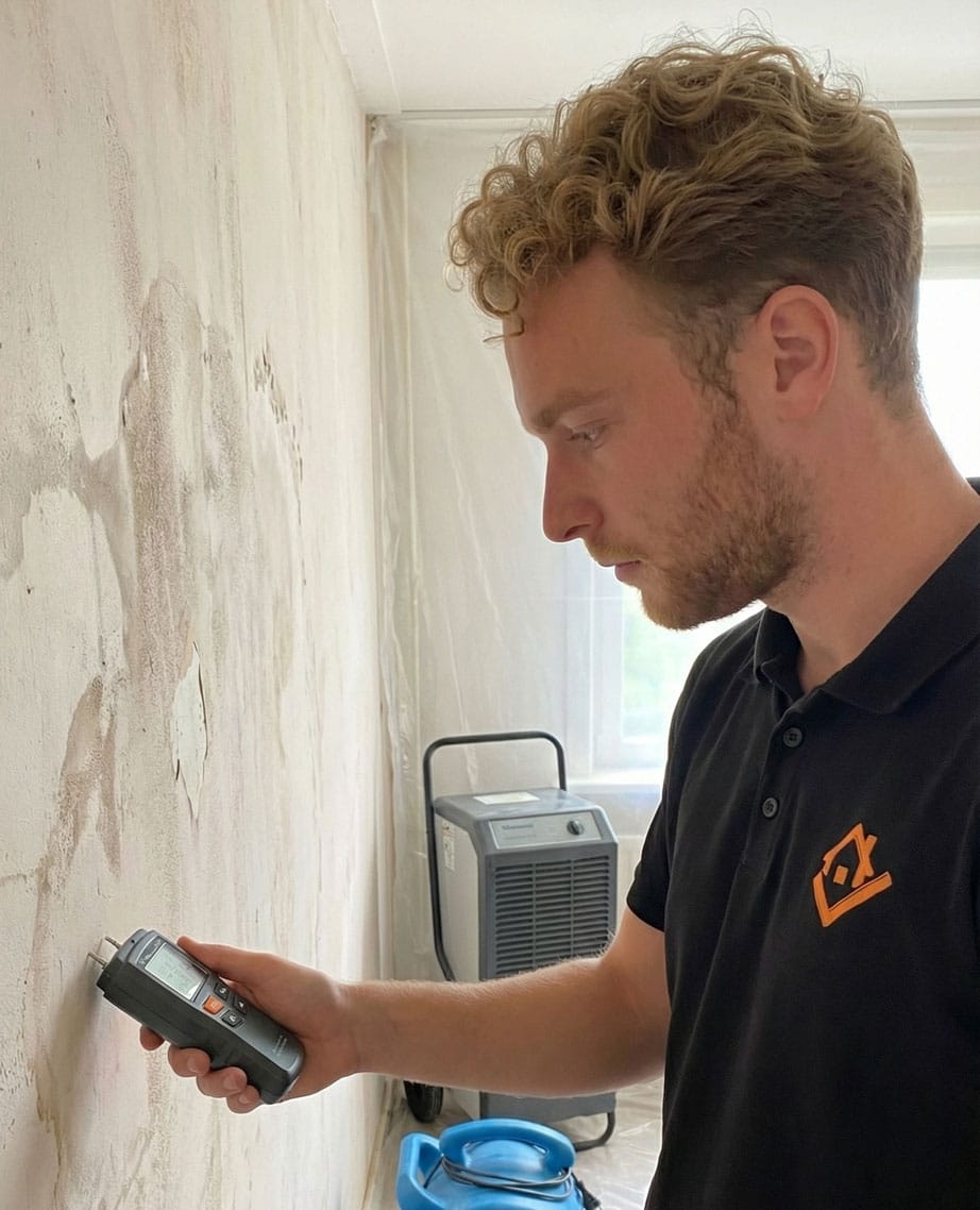 Droogtechniek specialist meet vocht in muur na waterschade